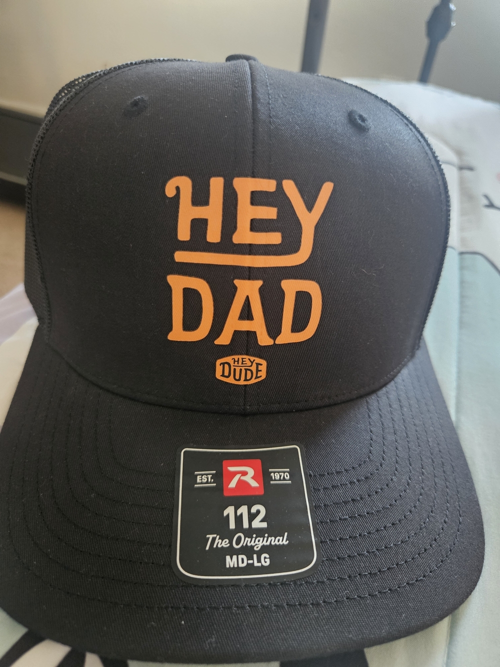 Hey Dude Black & Orange "HEY DAD" Trucker Cap